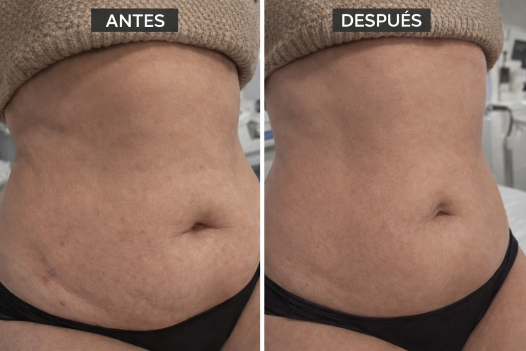 Criolipólisis-corporal-en-Zaragoza-MayGlow Comparación de abdomen antes y después