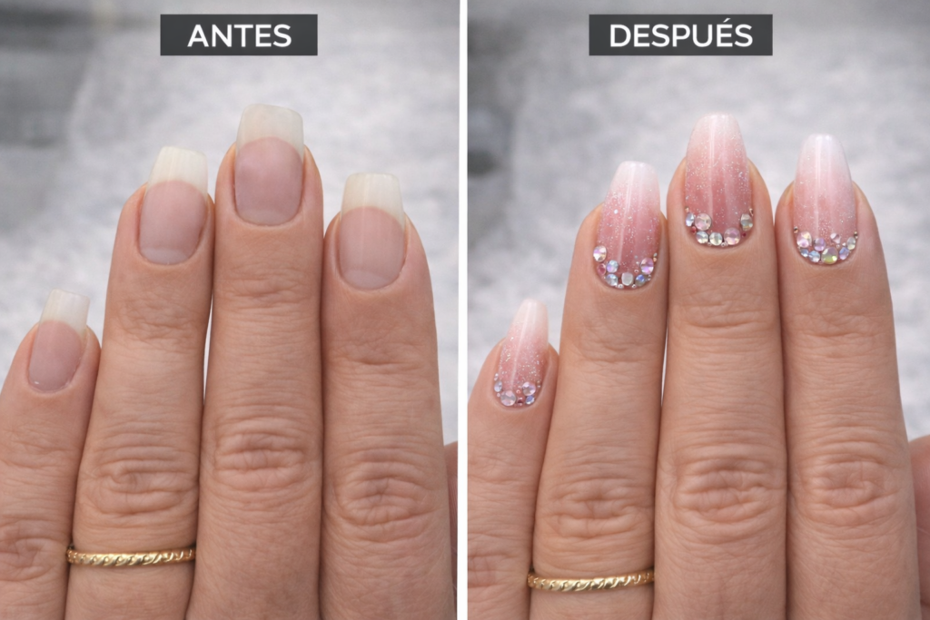 Uñas acrílicas en Zaragoza realizadas en MayGlow con acabado profesional